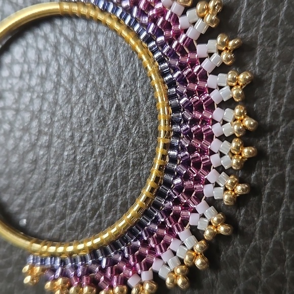 Gorgeous handcrafted Miyuki beaded hoop earrings Hypoallergenic SS Gold-toned - Picture 4 of 6